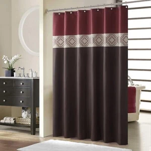 Brown Burgundy Color Block Shower Curtain 72x72" Fabric Waterproof Polyester - Picture 1 of 7