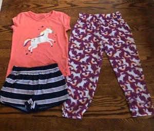 CAT & JACK Girls 3 piece short sleeves, shorts, long pants UNICORN PATTERN 6-6X - Picture 1 of 5