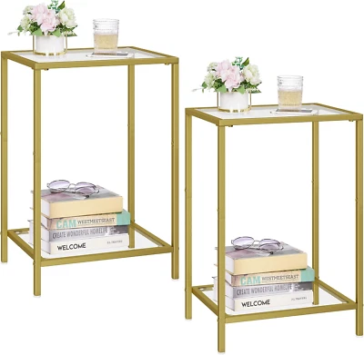 Side Tables Set of 2, End Tables with Tempered Glass, 2-Tier Nightstands with St - Image 1 of 4