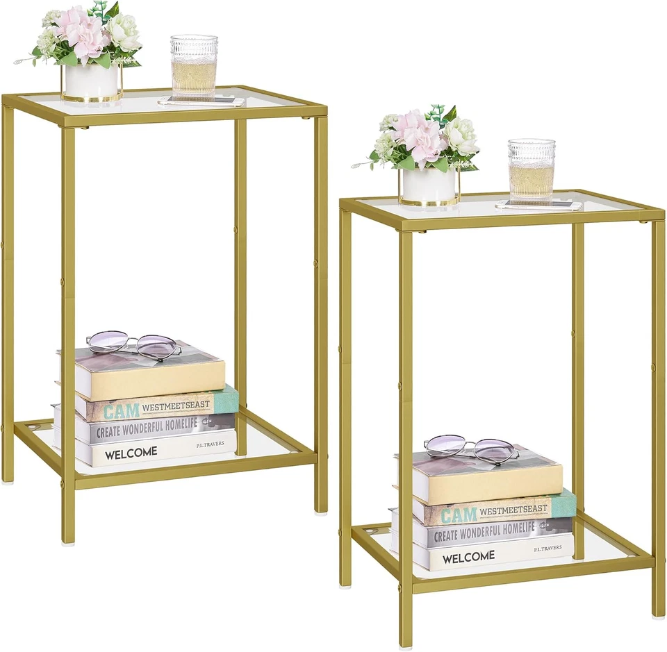 Side Tables Set of 2, End Tables with Tempered Glass, 2-Tier Nightstands with St - Image 1 of 4