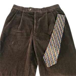 VTG Cadbury Thick Quality Corduroy Pleated Pants Brown with Stafford Tie 36x32 - Picture 1 of 12