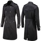 Mens Windbreak Overcoat Long Trench Coats with Belt  Double Breasted Jackets