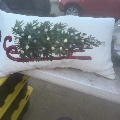 Brentwood Originals Holiday Tree Sled Decorative Pillow 24”x14” OB - Image 1 of 2