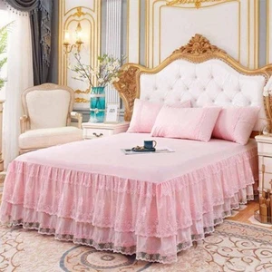 Double Lace Bed Skirt for Full Bed - 17in. Drop, Easy Fit Ruffle Bedskirt Wra... - Picture 1 of 6