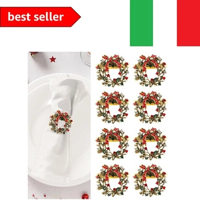 LATERN 8 Pezzi Anelli di Tovagliolo di Natale, Oro Portatovaglioli Ghirlanda ... - Immagine 1 di 4