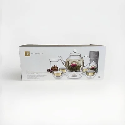 Teabloom Celebration Blooming Tea Set – Glass Teapot, Warmer, 4 Cups, New - Image 1 of 4