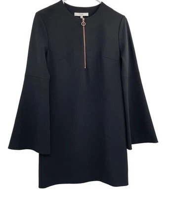 Vestido Tibi Para Mujer 00 Negro Manga Campana Cremallera Frontal Mini Cambio Mod Elástico Elegante Foto 1 de 4