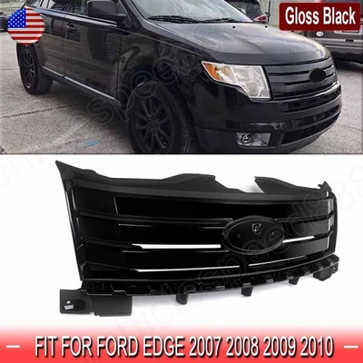 Fits 2007-2010 Ford Edge Complete Bumper Upper Grille Grill Assembly Gloss Black Foto 1 de 4