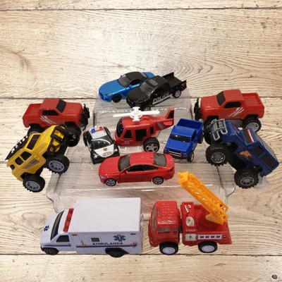 Lote de 12 vehículos de juguete con todoterreno, emergencia, policía y bomberos, juguetes helicóptero Foto 1 de 3