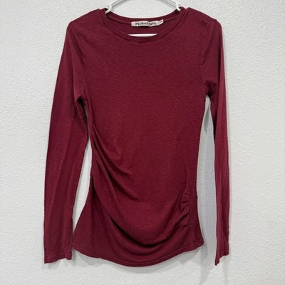 Michael Stars OS Burgundy Red Long Sleeve Ruched Top T-Shirt Casual Everyday - Image 1 of 4