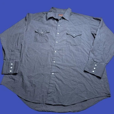 Plains Western Wear Shirt Mens XL Black Pearl Snap Pockets Long SLeeve Cowboy - Image 1 of 4