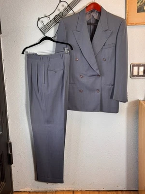 Suite vintage de 1950 y 1940 de acero azul con doble pecho con pantalones de bucle abatible Foto 1 de 4