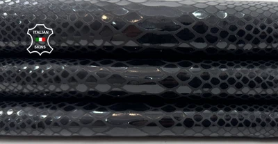 BLACK SHINY SNAKE PRINT ON Strong Italian Calfskin Cow Leather 7sqf 0.9mm C6536 - Image 1 of 4