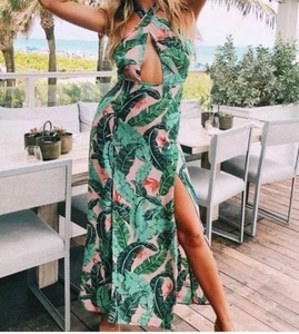Show Me Your Mumu x Barbie Millie Maxi Dress Small Pink Tropical Palm Dress - Picture 1 of 7