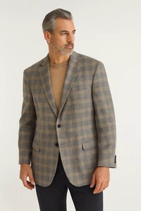 Oak Hill Mens Sports Coat Blazer Jacket 2XL Tall 50/52 Plaid Linen 2 Button Luxe - Picture 1 of 9