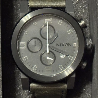 Nixon The Ride "DODGE" Black Men's Chronograph Analog Leather Band Watch RUNS - Image 1 of 4