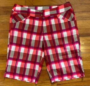 Callaway Women's Golf Shorts 6 Bermuda Pockets Red Pink Plaid Flat Front - Picture 1 of 6