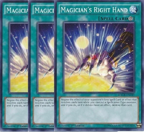Yugioh - Magician's Right Hand x 3 - 1st Edition LP - Plus Free Holographic Card - Image 1 of 1
