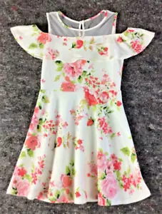Girls Size 10-12 Floral Summer Spring Easter Party Dress Cold Shoulder - Picture 1 of 13