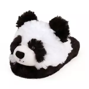 Fuzzy Panda Slippers - Black & White Animal House Shoes for Men & Women-One Size - Picture 1 of 6