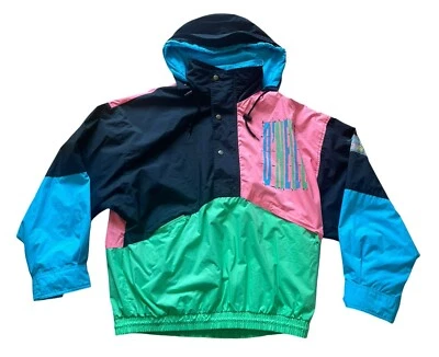 O'Neill неоновый цвет блок большой винтажный с капюшоном 1/4 молнии свет куртка ветровка - Изображение 1 из 4
