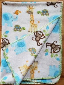 Garanimals Baby Blanket Jungle Zoo Monkey Elephant Giraffe Turtle White Safari - Picture 1 of 5