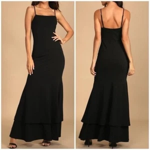 Maxi abito da sera nuovo Lulus Tier and There nero a strati orlo a tromba XL - Foto 1 di 12