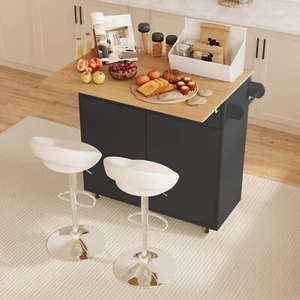 Island Cart Utility Trolley Storage Cabinet w/ Wheel Drawer Drop Leaf Countertop - Picture 1 of 20