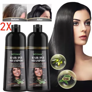 2X 500ML Black Hair Dye Hair Color Shampoo Natural Plant Essence White Grey - Picture 1 of 11