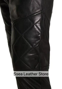 Men Black Leather Pants Comfort Fit Biker Quilted Trouser Jeans sexy - Picture 1 of 3