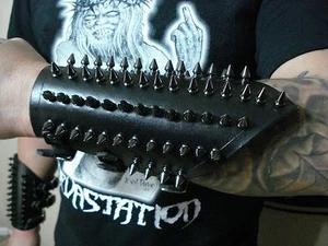 LEATHER SPIKED BLACK GAUNTLET.DEATH METAL...(MDLG0206).....AKERCOCKE - Picture 1 of 12