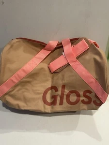 Glossier Duffle Beauty Bag Tote Medium Brown Pink Desert Rose Zip Canvas NEW !!! - Picture 1 of 2