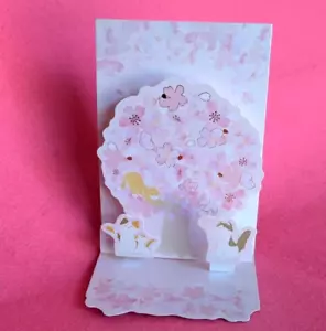 Greeting Card Pop-up SAKURA Cherry blossoms Cat Spring Holiday Japan New - Picture 1 of 18