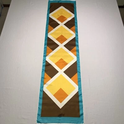 Vintage Polyester Geometric Scarf 60s 70s 52”x 13” Squares Colorful Stains - Image 1 of 4
