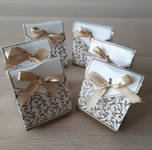 8 Gold boxes - Wedding, Christmas, Christening, Gift Favour Box With Ribbon. π - Picture 1 of 9