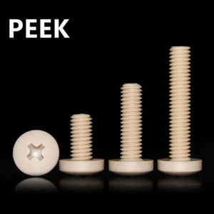 PEEK Plastic Phillips Cross Pan Head Screws M2 M3 M4 M5 M6 - Picture 1 of 12