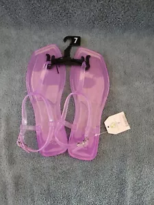 Time And Tru Jelly Thong Women's Flip Flop Shoes Size 7 Lavender Beach Sandals - Picture 1 of 6