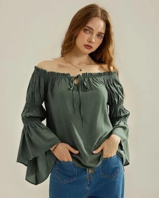 Size 20 (XL) | Scarlet Darkness Renaissance Bell Sleeve Blouse Top | NW3/AB53 - Image 1 of 4