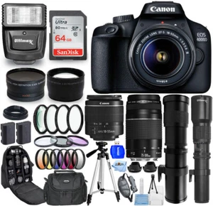 Canon EOS 4000D/Rebel T100 18-55mm III + 75-300mm + 500mm + 420-800mm - 64GB Kit - Picture 1 of 9
