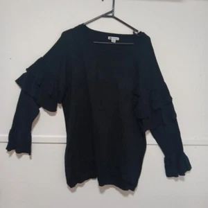 Rockmans Jumper XL Knit Black Ruffle Stretch - Picture 1 of 9