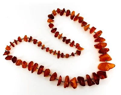 Collar Báltico Pulido Miel Ámbar Forma Libre 32 Pulgadas 85 Gramos Antiguo Foto 1 de 4