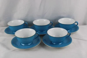 Set 5 Noritake Red Mark Robin Egg Blue Cup Saucer Gold Trim Morimura - Picture 1 of 6