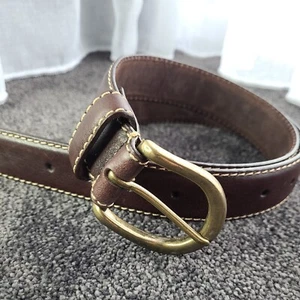 Unisex Brown Solid Brass buckle Belt with Stitching features ex-retail display - Picture 1 of 9
