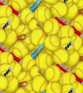 Elizabeth Studios - Girls Softball with Bats Quilting & Crafting Cotton Fabric - Picture 1 of 2