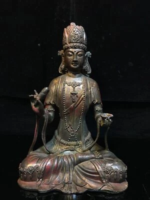 9.2" old  Tibet  Buddhism  Pure copper  a buddism godness guanyin  Buddha statue - Image 1 of 4