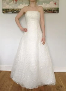 Nuovo abito da sposa bianco elegante decorazione metallica A-Line taglia 8-10 1310 - Foto 1 di 1