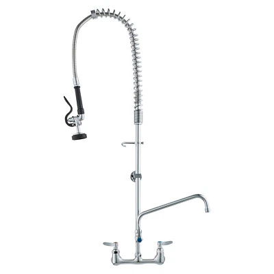 44" Commercial Faucet with Pre-Rinse Sprayer Wall Mount Kitchen Sink Faucet