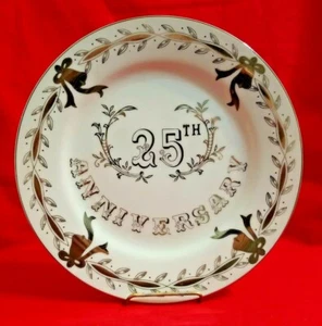 25th Anniversary Plate Silver & White Lefton Hand Painted #4932 Japan 9 1/8" Dia - Picture 1 of 5