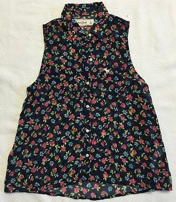 Top Abercrombie Kids Azul Marino Transparente Floral Sin Mangas Con Cuello Talla L Nuevo sin Etiquetas Foto 1 de 4