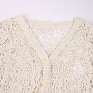 Women Short Sleeve Lace Shrug Hollow Crochet Button Sheer Crop Cardigan for - Picture 1 of 10